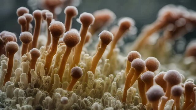 Macro Footage of Mold Growing. Mould Fungus Growth in a Lab. Microscopic Shot, Cinematic Footage. Medical / Science Concept Imagery. Animated Background / Live Wallpaper. Five Clips.