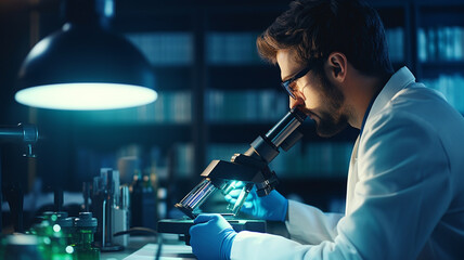 male scientist working with microscope in laboratory