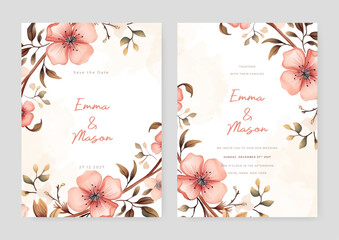 Pink sakura rustic vector elegant watercolor wedding invitation floral design