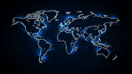 global map with glowing dots