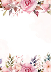 Pink and beige elegant watercolor background with flora and flower