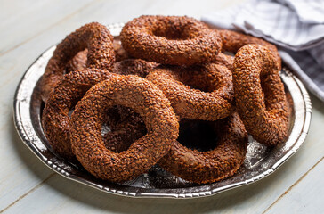 Turkish Bagel with sesame seeds. Turkish name; Kandil simidi