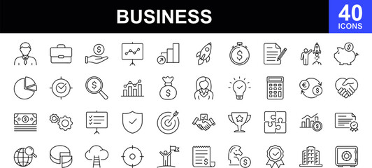 Business web icons set. Business and finance - simple thin line icons collection. Containing money, management, team, finance, business people, teamwork, graphic and more. Simple web icons set