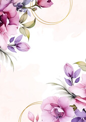 Purple violet vector realistic golden luxury invitation with flora and flower