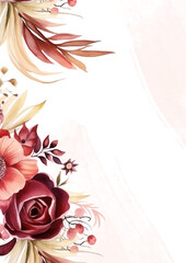 Red modern background invitation template with floral and flower