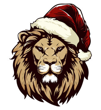 lion wearing a Santa hat