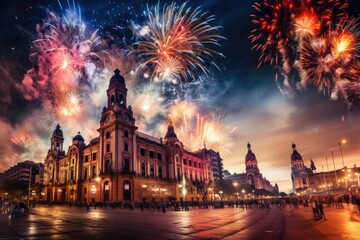 Buenos Aires, Argentina, fireworks, celebration of the Christmas and New Year. - obrazy, fototapety, plakaty