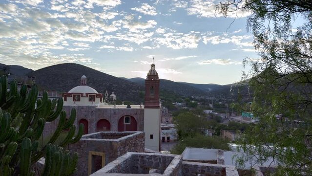 Timelapse in San Pedro hill at sunrise in San Luis Potosi, old town like Real de Catorce, Mexico, Magic town.