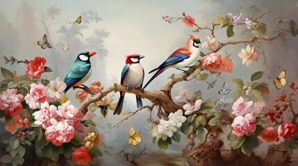 birds on a tree branch wall art 