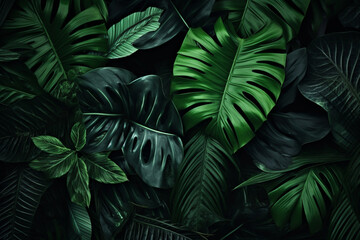 Leaves of Spathiphyllum cannifolium, an abstract green texture, a natural backdrop with tropical foliage.抽象的な緑のテクスチャー、熱帯の葉を背景にした自然の背景。Generative AI	