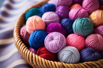 serene arrangement of colorful yarn balls stacked together