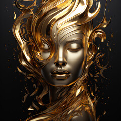 3D Rendered Poster of Golden-Toned Elegance: A Beautiful Woman in Detail