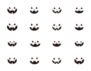 ハロウィンのかぼちゃの顔の表情のイラストセット素材　ジャックオランタン