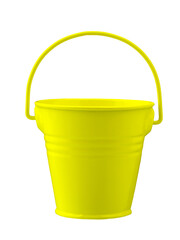 gardening tools, metal watering can and bucket, painted with enamel, isolated on a white background