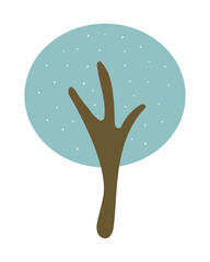 Vector winter tree isolated on white. Simple flat illustration. Tree covered with snow. Universal element for design.