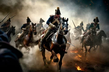 Foto op Canvas The Napoleonic Clash: French and Prussian Forces Engage in Historic Warfare with Gallant Cavalry - A Glimpse into the Epic Battle of Two Mighty Armies.   © Mr. Bolota