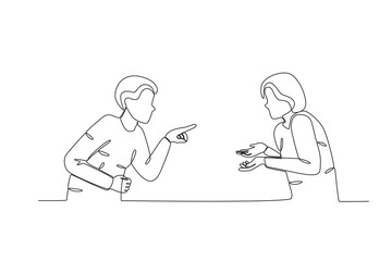 A couple had a big fight. Relationship problem one-line drawing