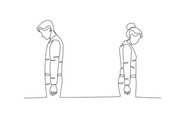 A couple breaks up. Relationship problem one-line drawing
