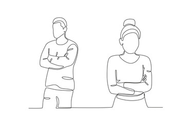 A husband and wife muffle with each other. Relationship problem one-line drawing