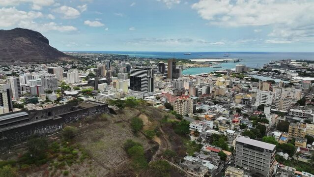 Port Louis city with mountains in the background