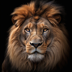 Detailed Shot of a Lion on a Black Background Captured with Wide Angle Lens and Enhanced by Photoshop CC