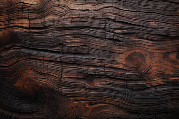 Naklejka premium texture of old dark, burnt cracked wood with knots, generative AI