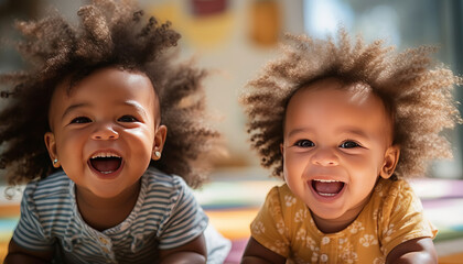 African American and Caucasian babies bonding in daycare,generative ai