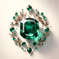 Poster Green emerald gemstones with beautiful application with AI generated © Masteronline2017