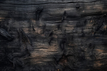 texture of old dark, burnt cracked wood with knots, generative AI