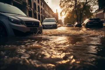 Foto op Aluminium Cars in flooded european city street © Dmitry Rukhlenko