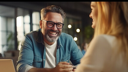 Mature manager mentors, shares online project success.generative ai