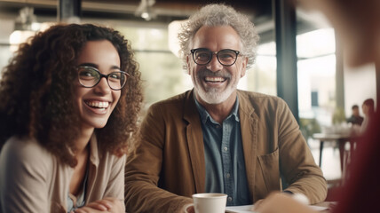 Mature manager mentors, shares online project success.generative ai