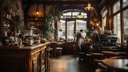 Fototapeta na wymiar A coffee shop with classic interior design