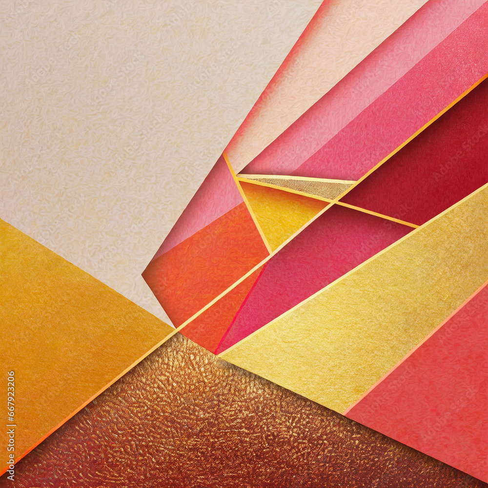 Aufkleber abstract background with layers of orange red pink beige yellow and gold triangles in modern abstrac