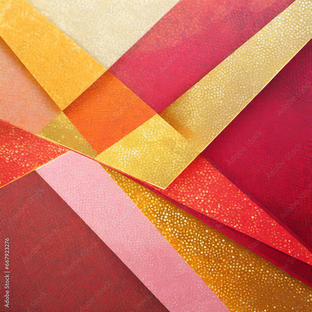 Poster abstract background with layers of orange red pink beige yellow and gold triangles in modern abstrac