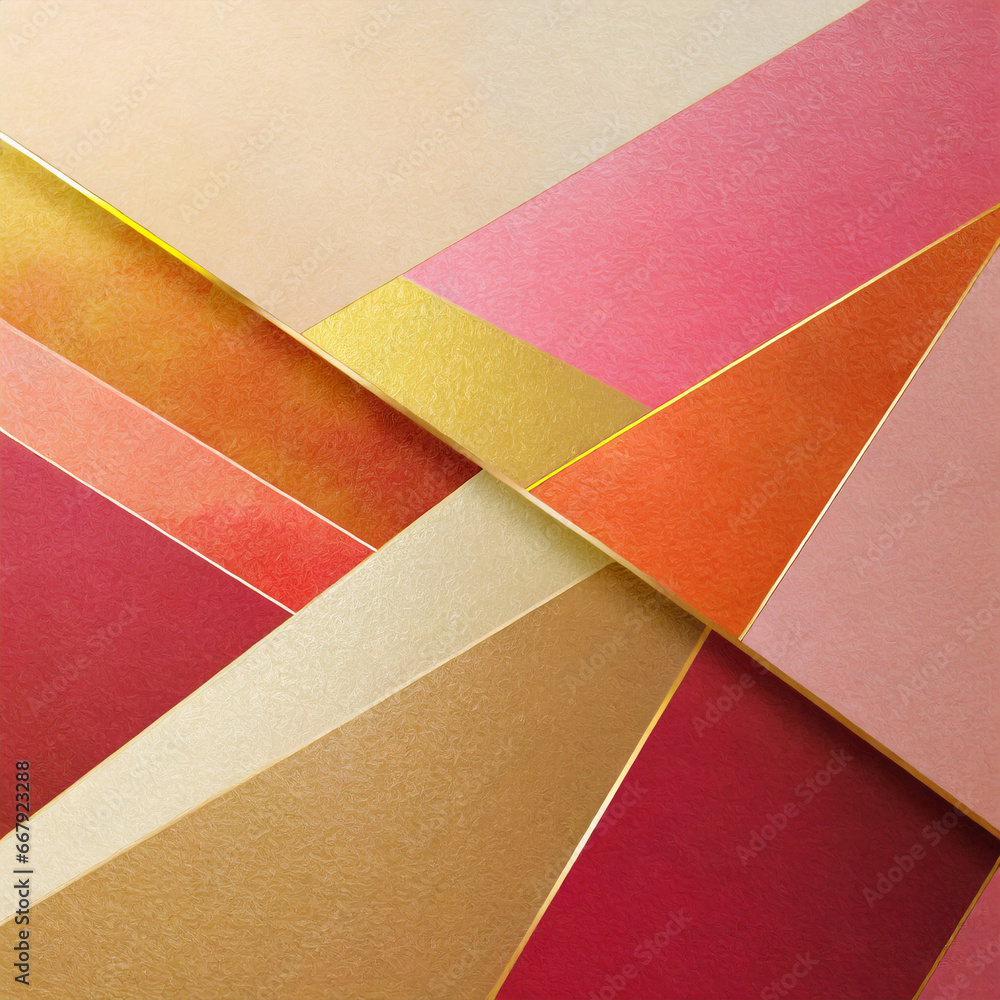 Aufkleber abstract background with layers of orange red pink beige yellow and gold triangles in modern abstrac
