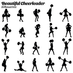Fototapeta na wymiar Vector illustration of cheerleaders' silhouettes set