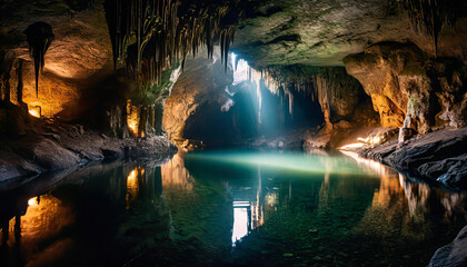 Underground lakes and stalactites