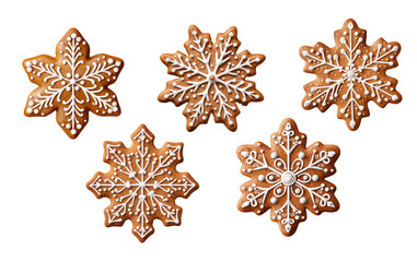 Christmas Snowflake Gingerbread Cookies Cutout | Isolated on Transparent & White Background | PNG File with Transparency