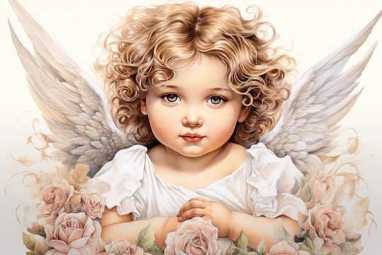 illustration of cute little angel with wings