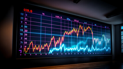 Graphs and reports on a large projector. Generative AI