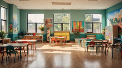 Welcoming and vibrant classrooms ready to inspire eager young minds - obrazy, fototapety, plakaty