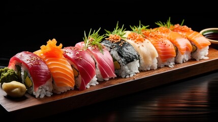 Exquisite and artistic arrangements of delectable sushi