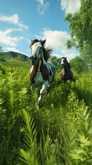 White and black horses UHD wallpaper