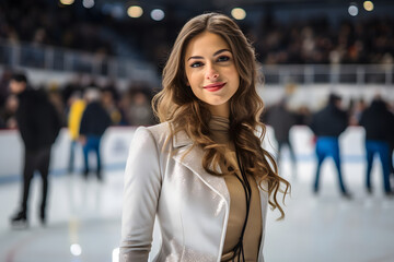 Fototapeta premium Little girl figure skating at sports arena
