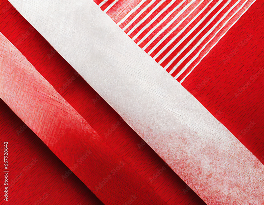 Poster abstract red and white background, stripes and angled lines with texture are layered in a modern geo