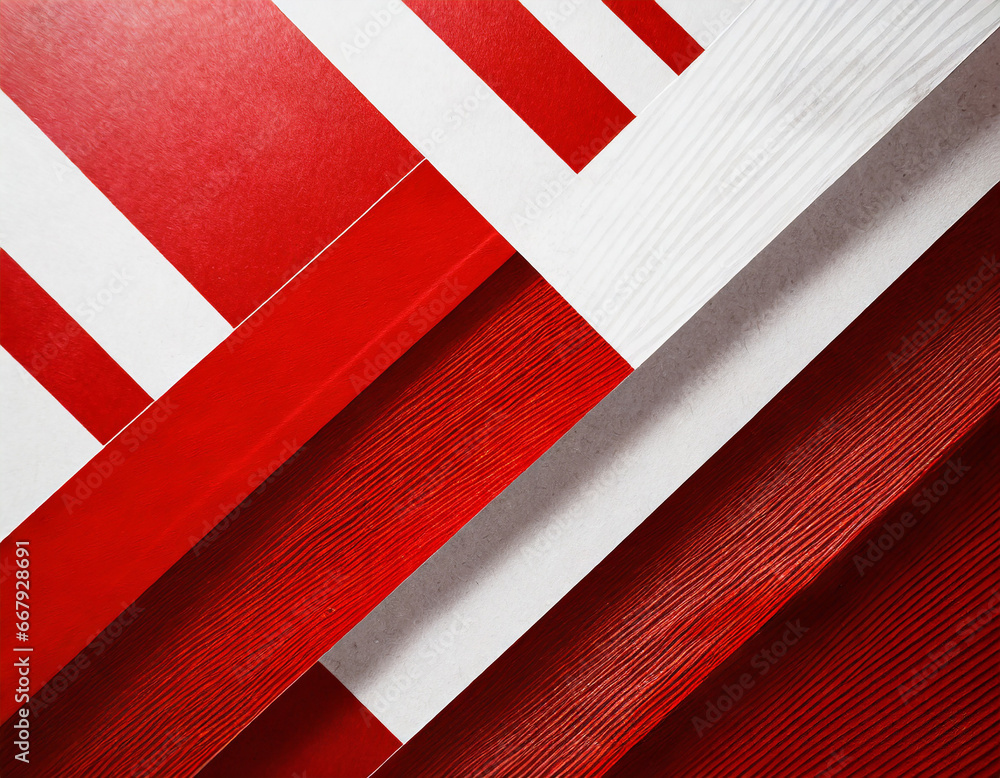 Poster abstract red and white background, stripes and angled lines with texture are layered in a modern geo