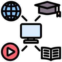 Computer Based Learning Outline Color Icon