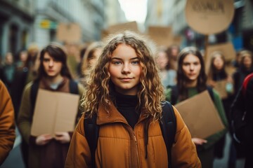 Group of people protesting on the streets for climate change - obrazy, fototapety, plakaty