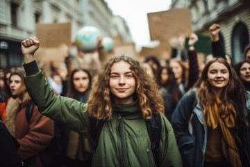 Group of people protesting on the streets for climate change - obrazy, fototapety, plakaty